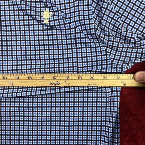 Fennec Polo Shirt Mens L Blue Check US Open Semple Trophy Logo Brookside Sport - Picture 8 of 12